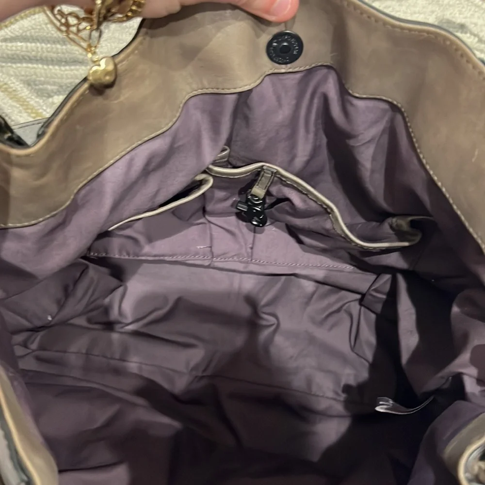 💕 Kooba taupe gray silver soft leather x large satchel shoulder bag